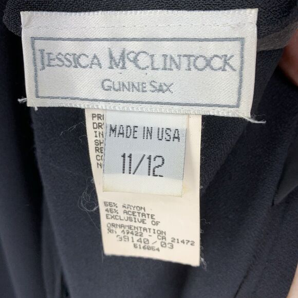 Vtg Jessica McClintock Gunne Sax Dress Ribbon Racer Back Whimsy Goth Gothic Slit - Picture 4 of 8